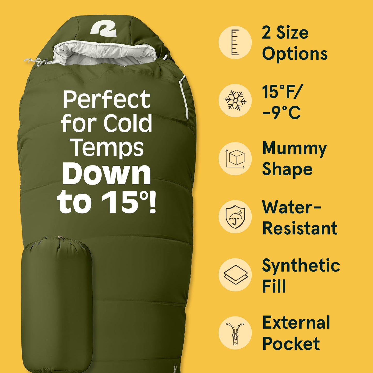 Retrospec Dream 15 Sleeping Bag - Mummy Sleeping Bag for Camping, Insulated Cold Weather, Water-Resistant and Adjustable Draw Cords