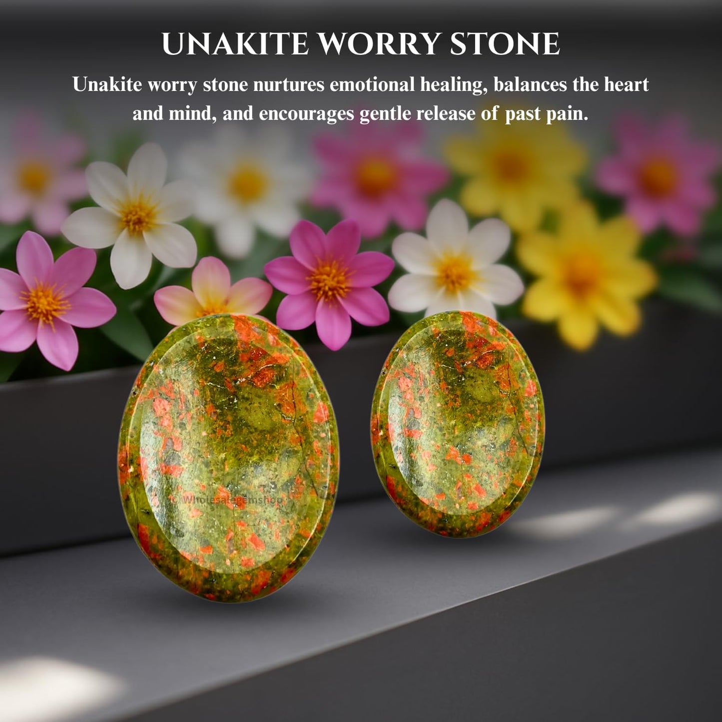 GEMSCITE Unakite Thumb Worry Stones Metaphysical Gemstone Crystal Healing Reiki Men Women Gift FENG Shui Positive Energy Love Wellness Palm Stones Wicca Powerful