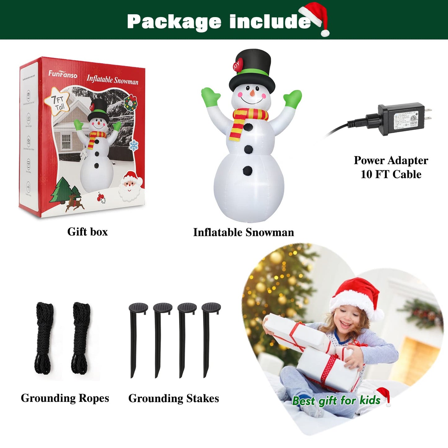 FunFanso 7 FT Christmas Inflatables Snowman Outdoor Decorations, Giant Blow up Snow Man Yard Decor Built-in Bright LED Light Wear Magic Hat, Weatherproof Holiday for Garden Patio Lawn Party Xmas Gifts