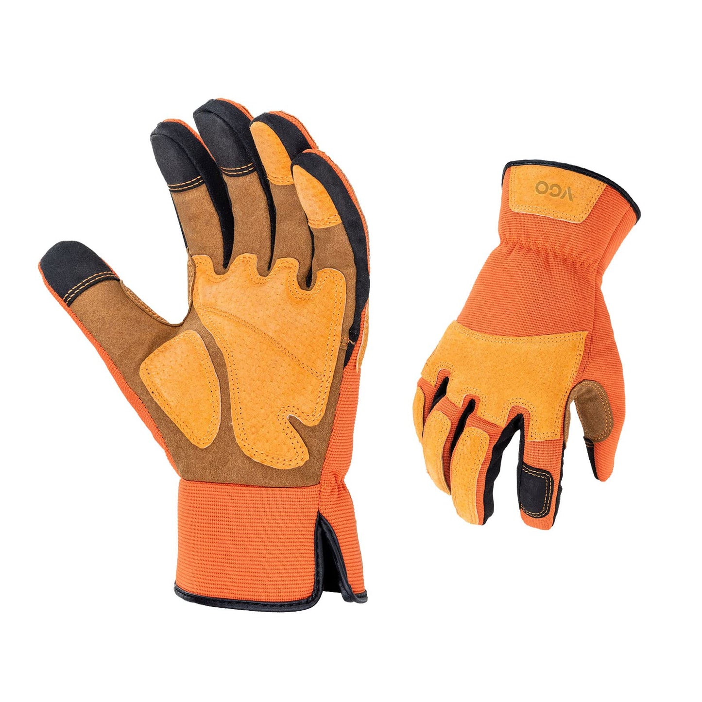 Vgo... 1-Pair Gardening Gloves Men, Safety Work Gloves, Puncture-proof, Thornproof, Touchscreen (Orange,L,SL7475)