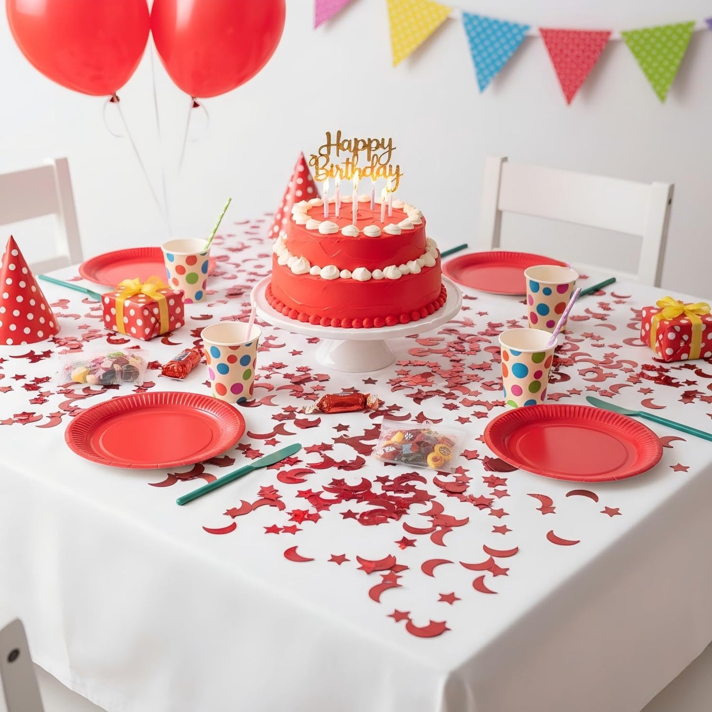 CC wonderland zone Red Glitter Star Moon Confetti, 200Pcs 1.2 Inch Double Sided Shiny Table Scatter for Ramadan Eid Wedding Baby Shower Birthday Party Decorations