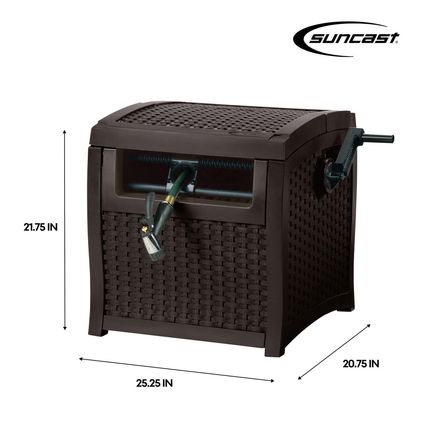 Suncast Hose Reel with Smart Trak Hose Guide, Water-Tight Connection, Durable Resin Construction, 225' Hose Capacity, Brown, Made in the USA