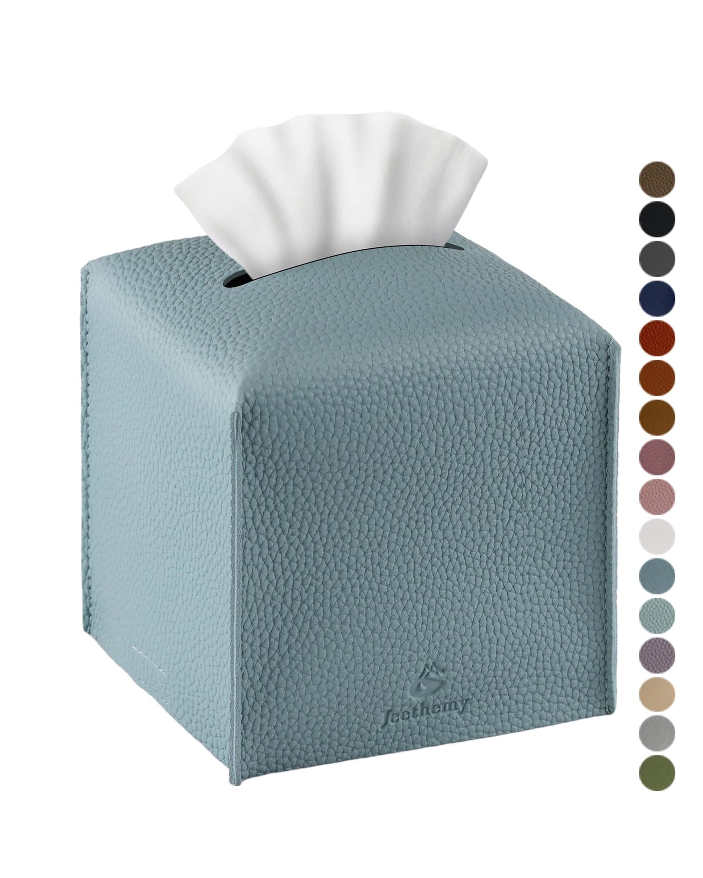 Tissue Box Cover, Jeethemy Square PU Leather Tissue Box Holder, Modern Tissue Case Facial Paper Organizer Dispenser，5X5X5'',Single Blue