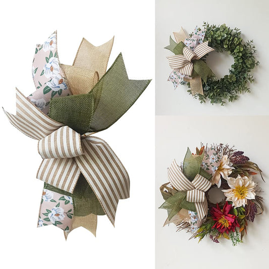 Bow for Wreath,Rustic Wreath Bows,Vintage Farmhouse Everyday Bow for Welcome Sign, Lantern Bow, Door Hanger Bow, Home Decor