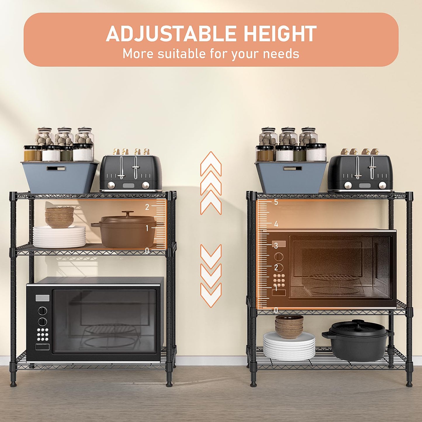 M MZG 750 lbs 3 Tier Storage Rack Metal Wire Shelving Unit, Storage Standing Shelf Organizer for Laundry Bathroom Kitchen Pantry Closet Garage Basement Utility Room, Black 13.8" D x 29.5" W x 35.5" H