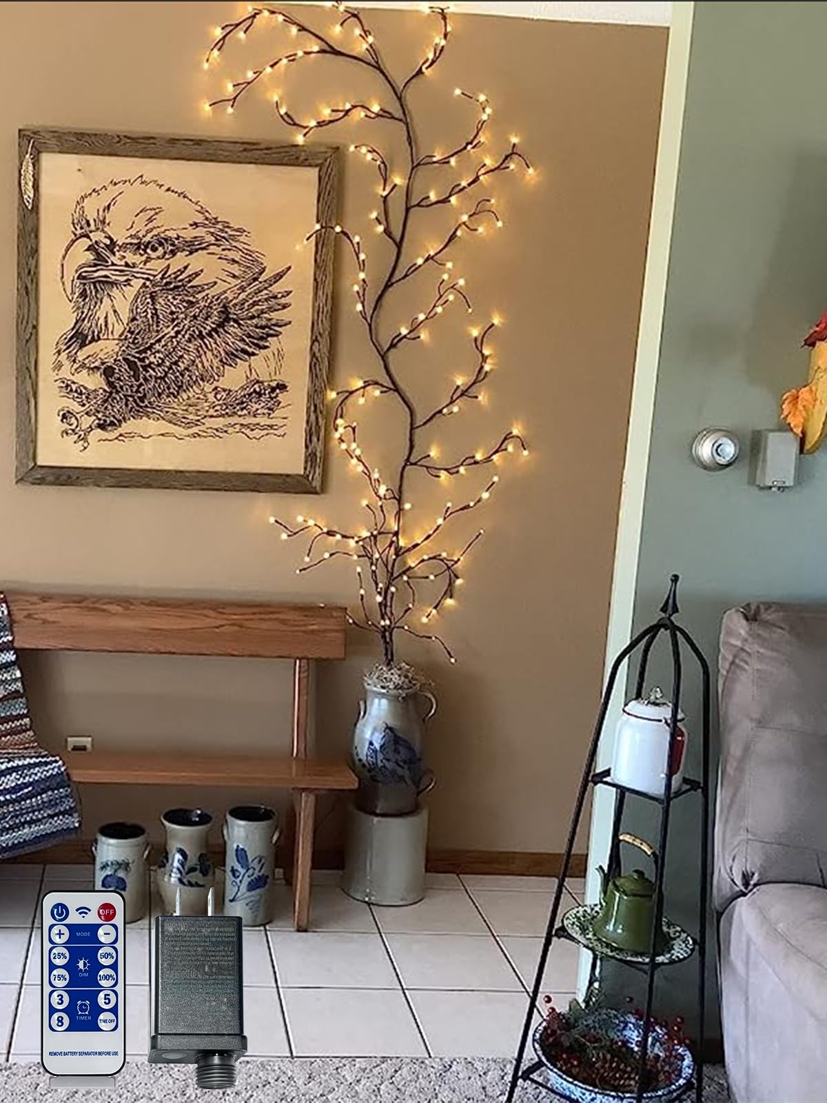 Lituplife Lighted Willow Vine with Remote Control On/Off Timmer Dim,7.5Ft Christmas Swags Decorations Artificial Branches with 144LEDs Enchanted Vine Lights(Plug in) for Walls Bedroom Décor(1PCS)