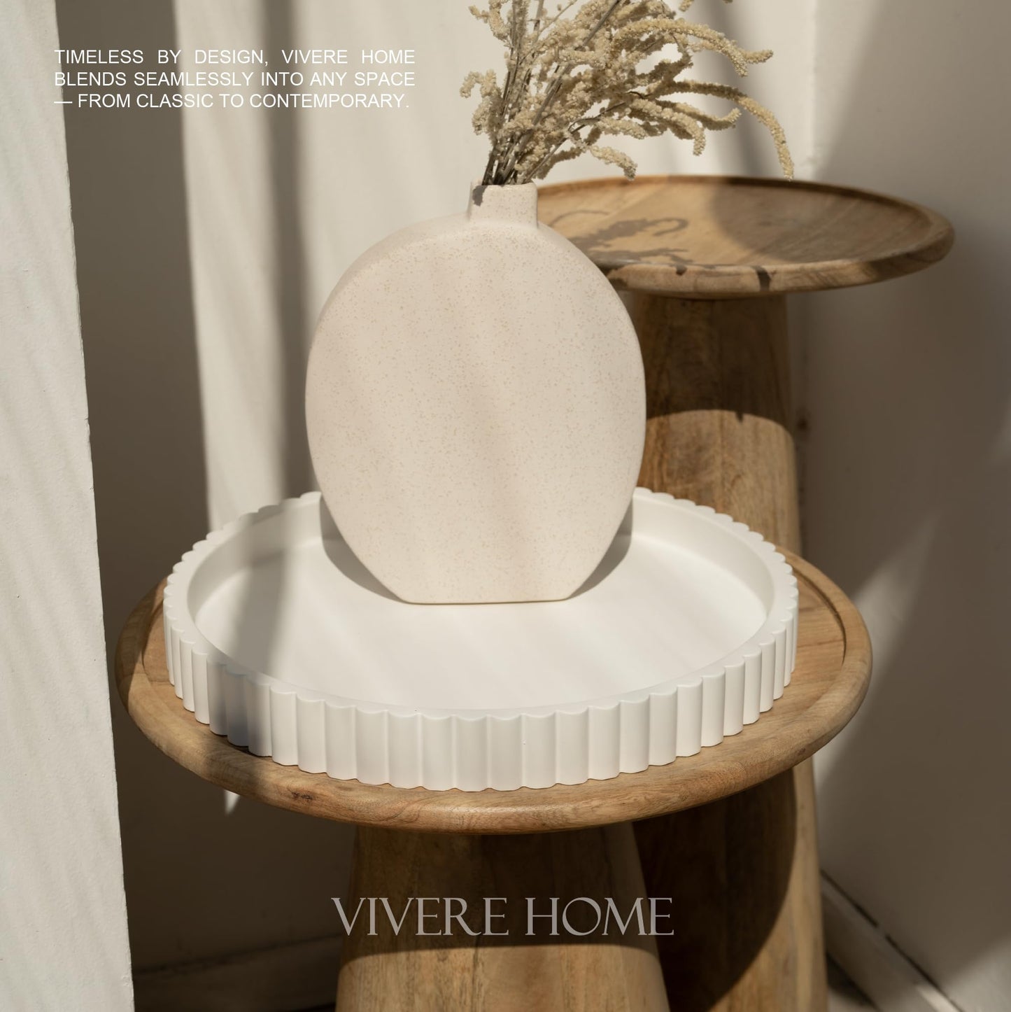 Vivere Home 13-Inch Coffee Table Tray Round - Concrete Round White Decorative Tray for Coffee Table Decor - Table Centerpieces Kitchen Island Trays Decorative Trays - Dining Room Tray