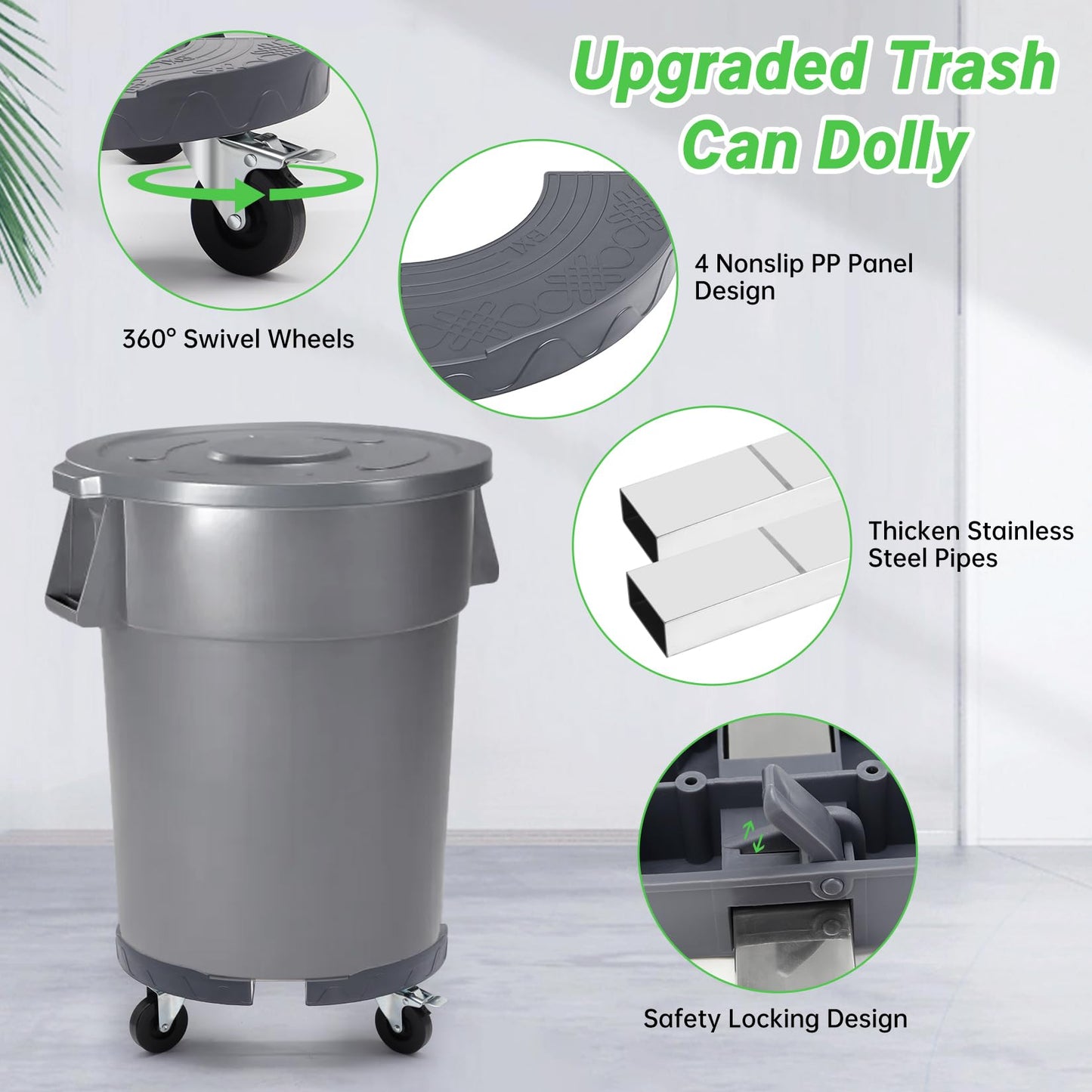 Nefish Upgraded 15-19 Inch Trash Can Dolly Wheels, Adjustable Round Barrel Dollies Wheels, Heavy Duty Drum Dollies 480lbs Tire Dollys, Multi Functional Garbage Can Dollyes Cart Trash Cans Roller Base