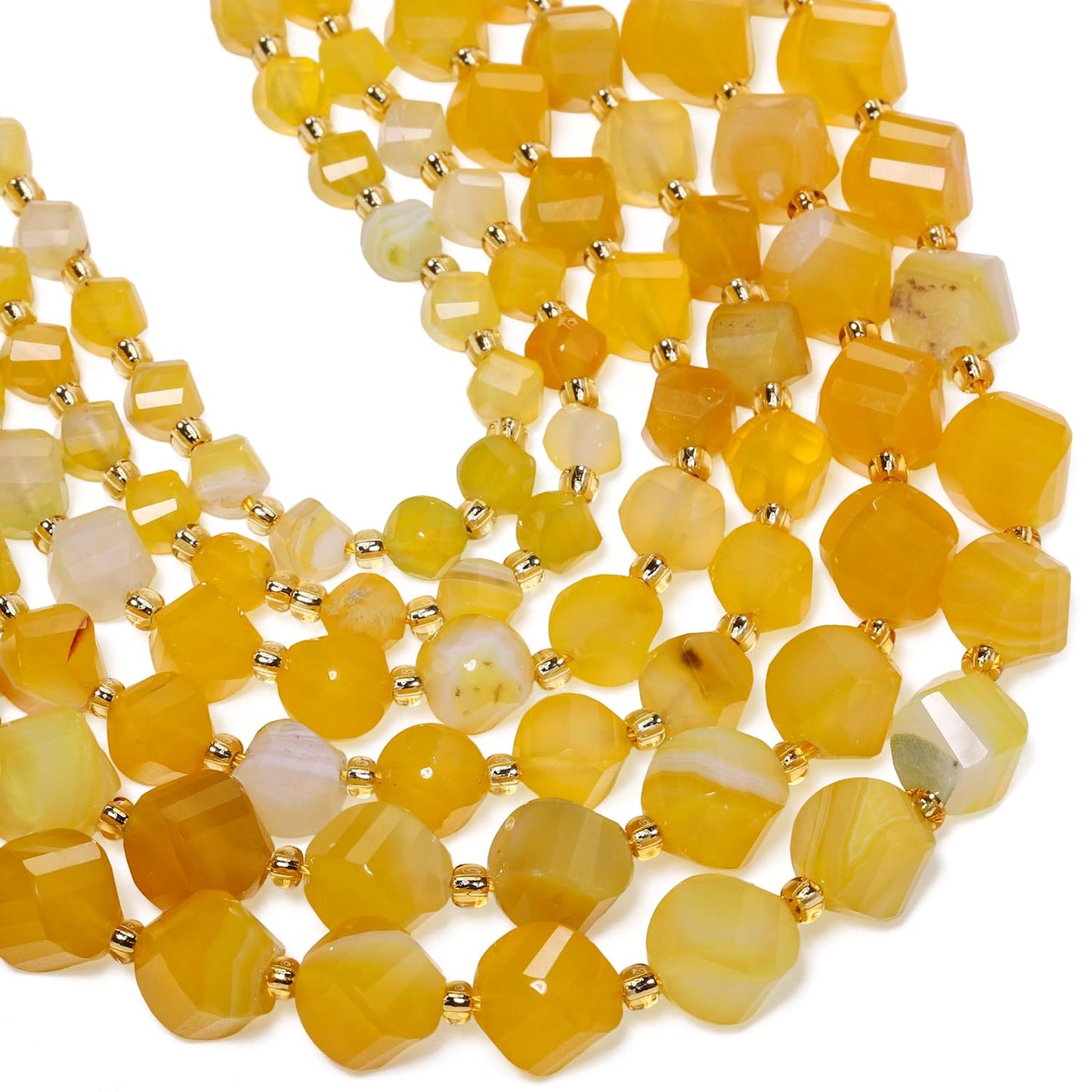 Yochus 42pcs Natural Yellow Striped Agate Stone Beads for Bracelet，2strands 6mm Facted Twist Loose Gemstone Beads for Jewelry Making DIY Craft Necklace Earring
