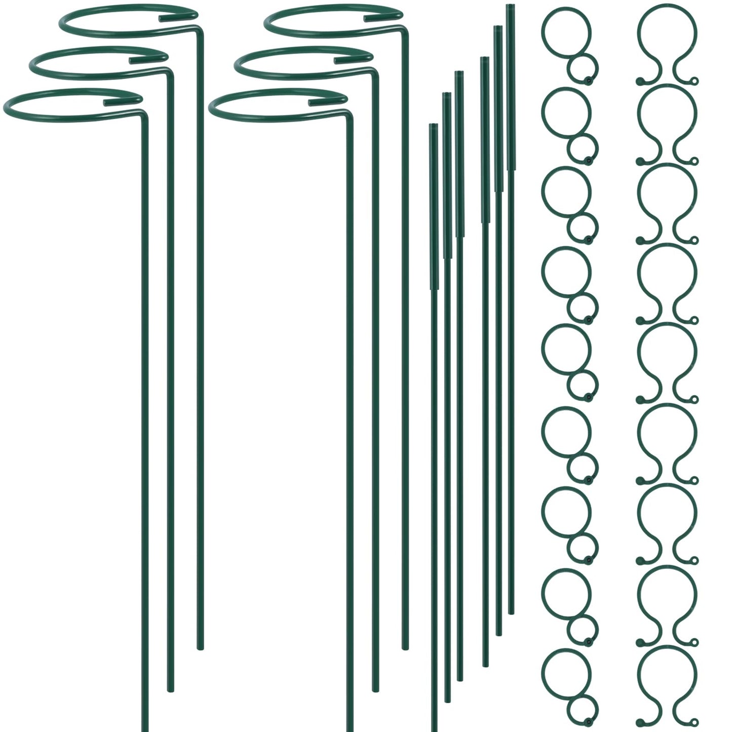 Plant Stake Support - 6 Pack Adjustable Height 12" or 24", Garden Support Stake Plant Cage Support Rings, Single Stem Plant Support Stakes, for Flowers Amaryllis Tomatoes Peony Lily Rose (24inch)