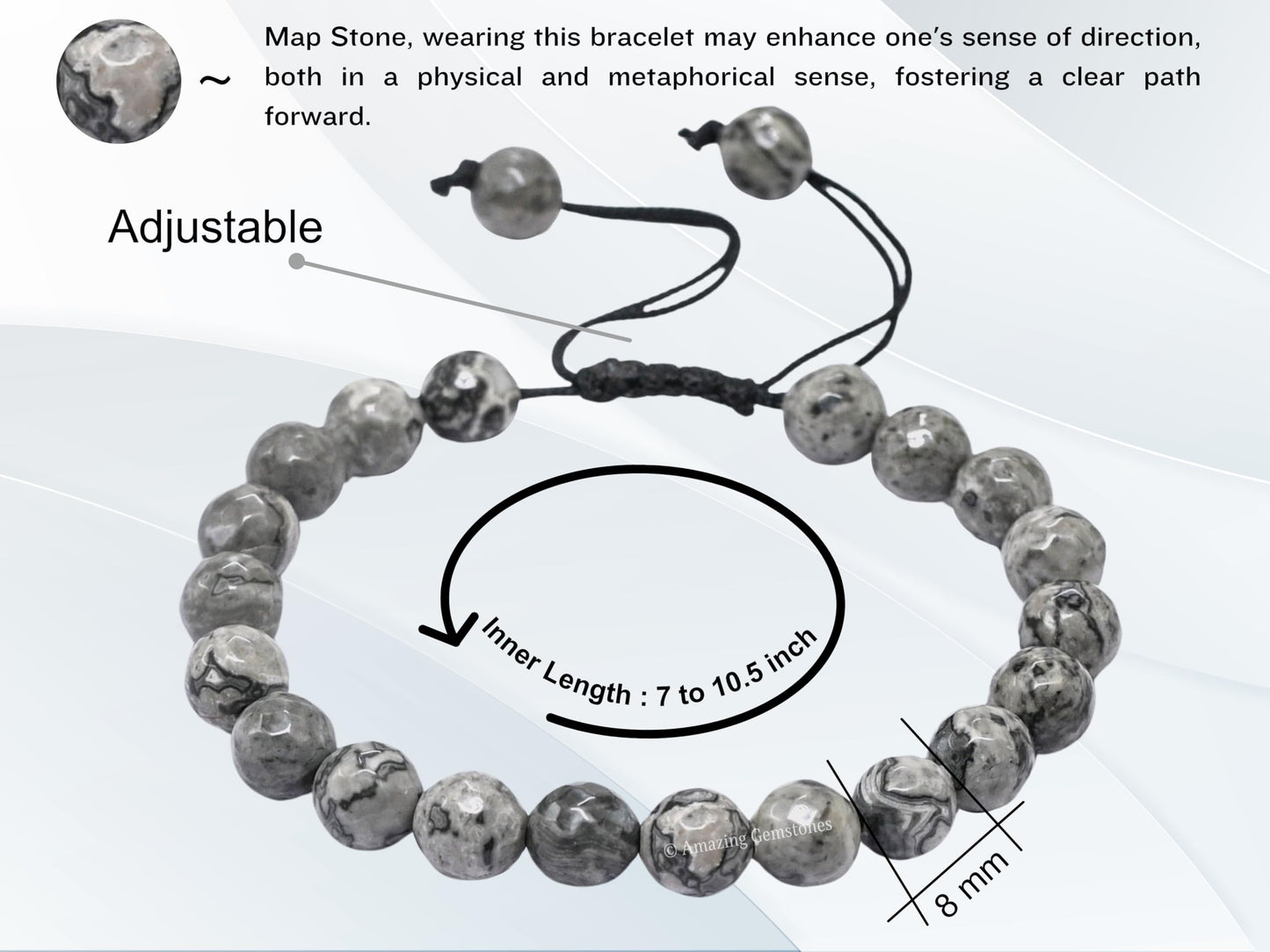 Amazing Gemstone Map Stone Bracelet for Women - Chakra Mens Bracelet Protection Crystals&Healing Stones - Blessing Bracelet Spiritual Meditation Gift (Faceted Beaded Bracelet, Adjustable)