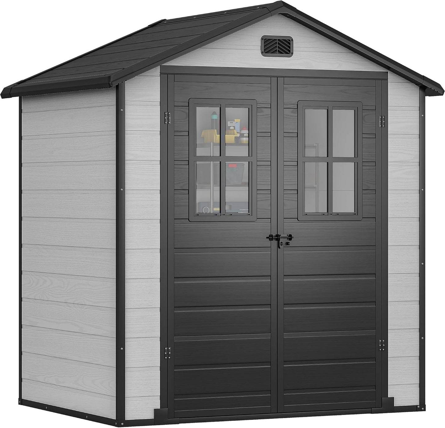 DWVO 6x4.4 FT Outdoor Resin Storage Shed with Reinforced Floor, All-Weather Bike Storage Shed with Lockable Door, Window and Vent, Waterproof Plastic Tool Storage for Garden, Backyard, Patio, Lawn