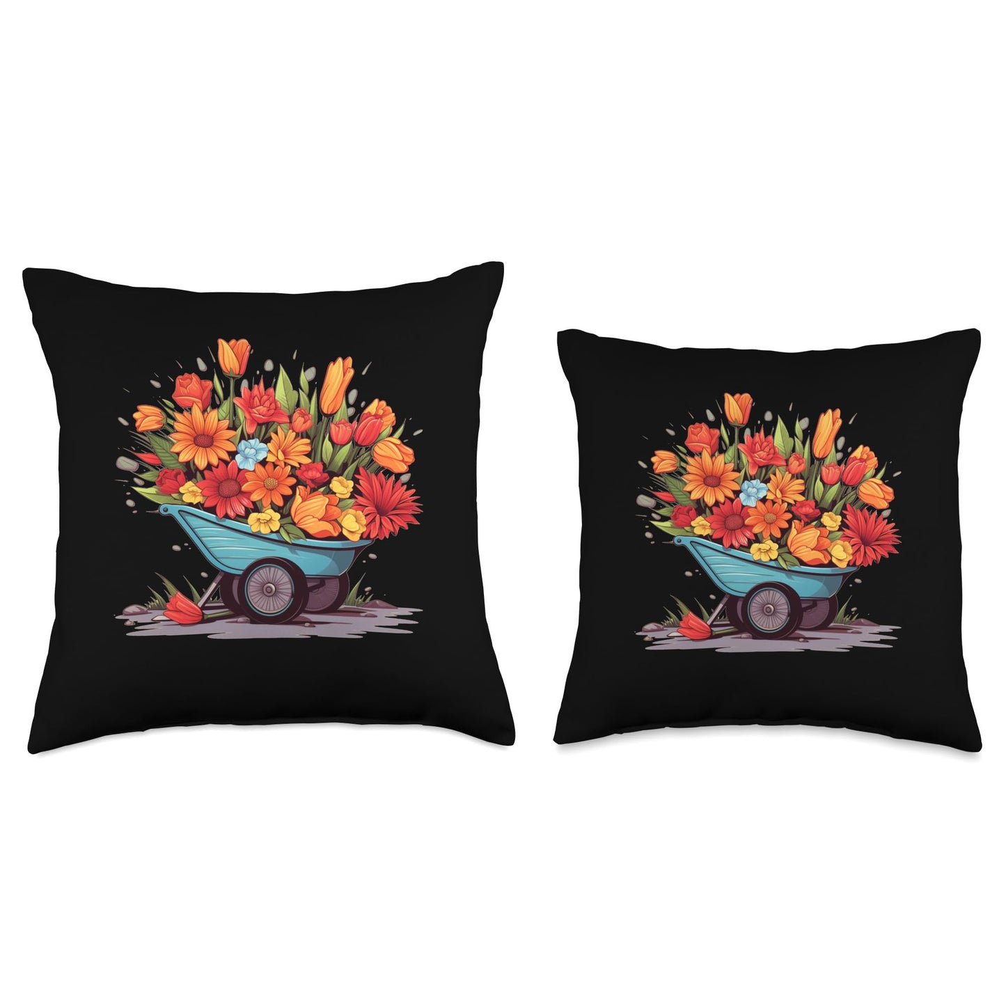 Funny Wheelbarrow Flowers Pretty Spring Flowers in Wheelbarrow Throw Pillow, 18x18, Multicolor
