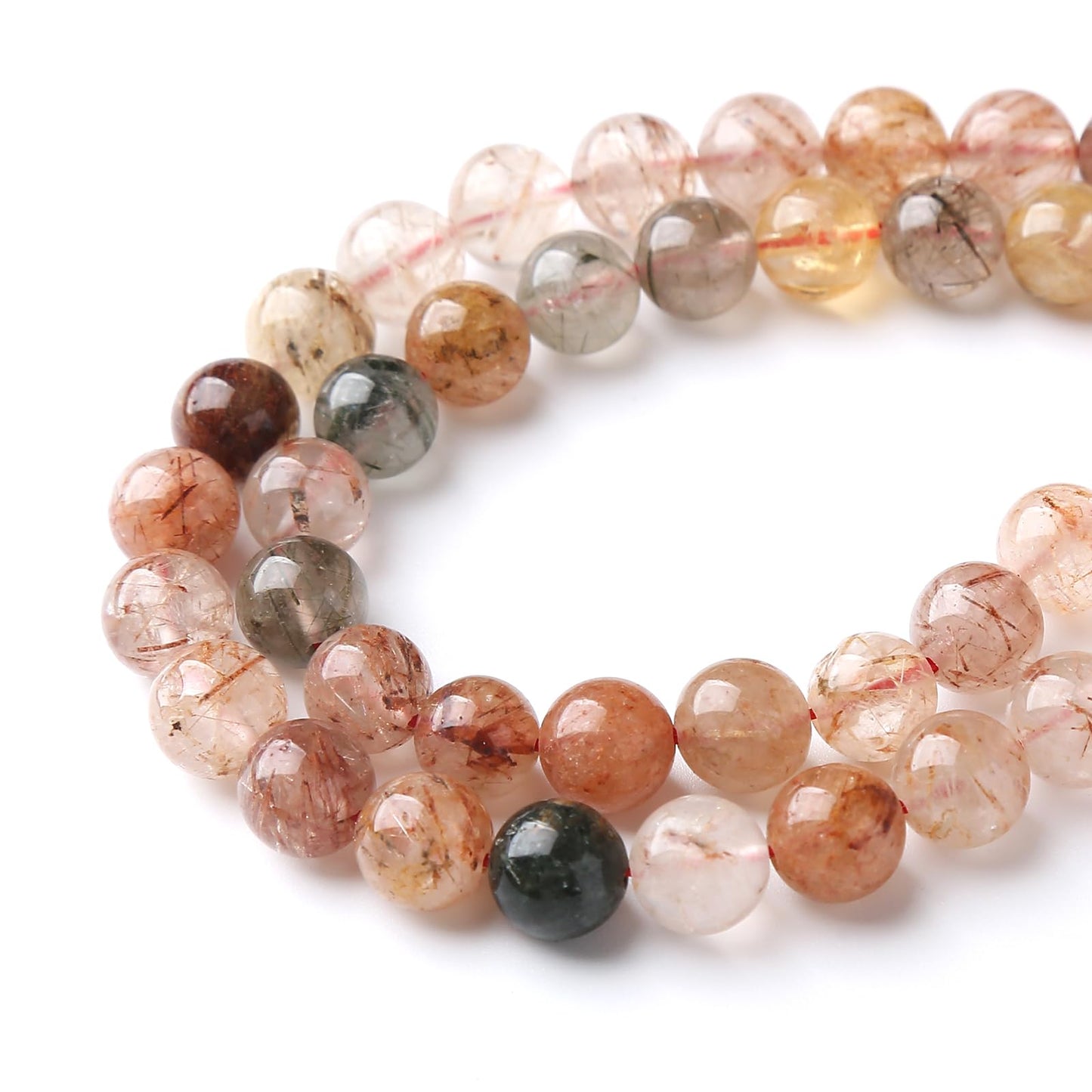 A+ Colorful Rutilated Quartz Crystal Beads Natural Stone Round Loose Beads for Jewelry Making DIY Bracelet Necklace Accessories 10mm 36pcs