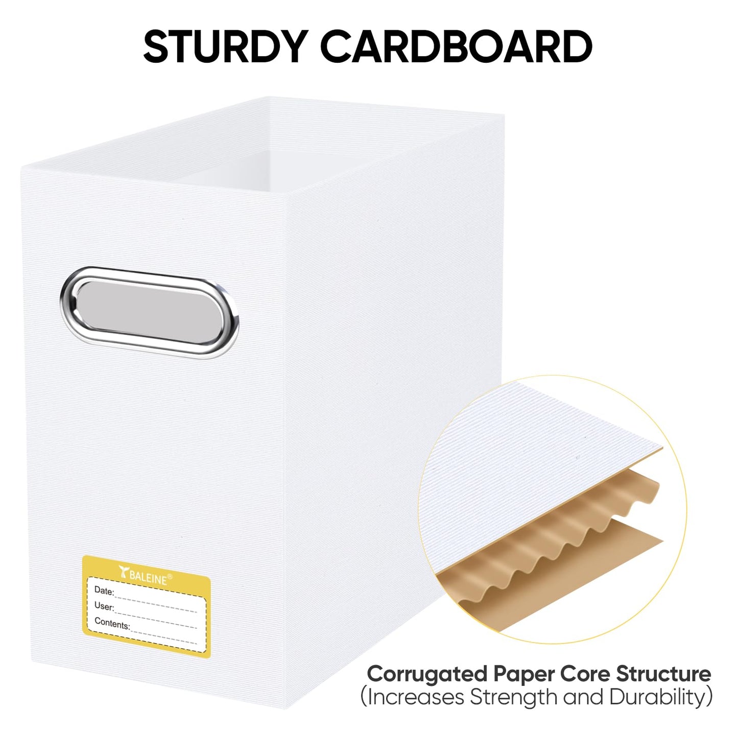 BALEINE File Organizer Box, Cardboard File Folder Organizer with Handle for Letter Size, Portable Collapsible Hanging Filing Box for Home Office Document Storage (2 Pack, White)