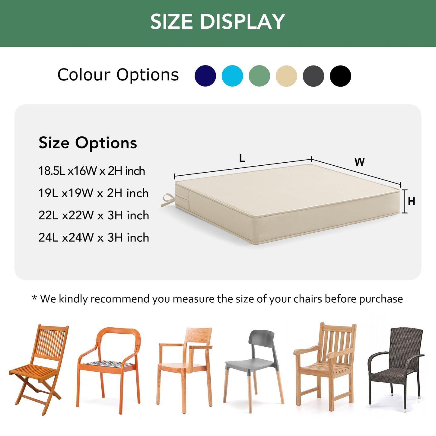 Outdoor Chair Cushions Set of 4: Waterproof & Fade Resistant Seat Cushion for Patio Furniture - 18.5 x 16 x 2 Inch Chair Pads with Ties and Hidden Zipper - Patio Chair Cushion Replacement, Beige