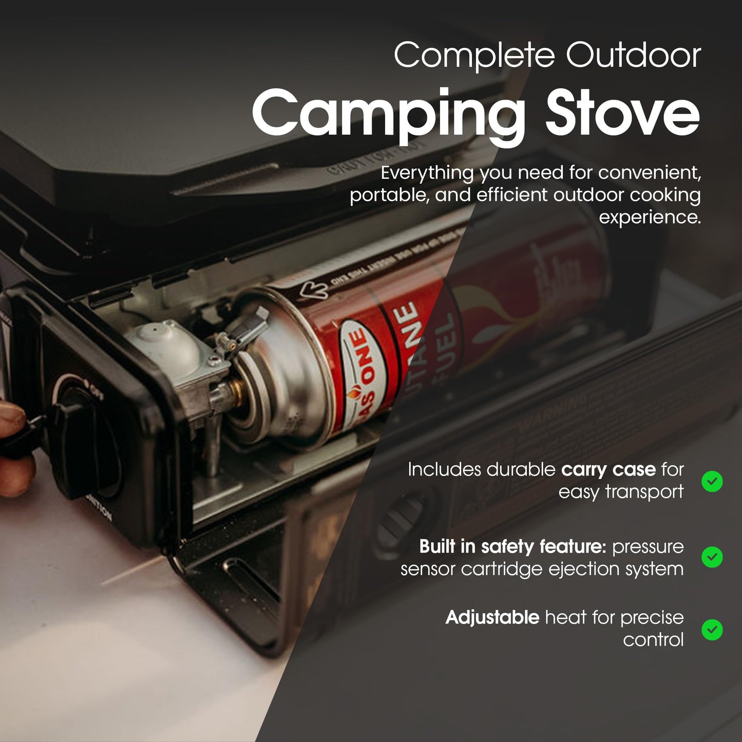GasOne 10,000 BTU Dual Fuel Camp Stove – Butane and Propane Burner Portable Stove Camping Grill with Adjustable Heat Dial, Carry Case, Automatic Electric Ignition – Safe and Durable Construction