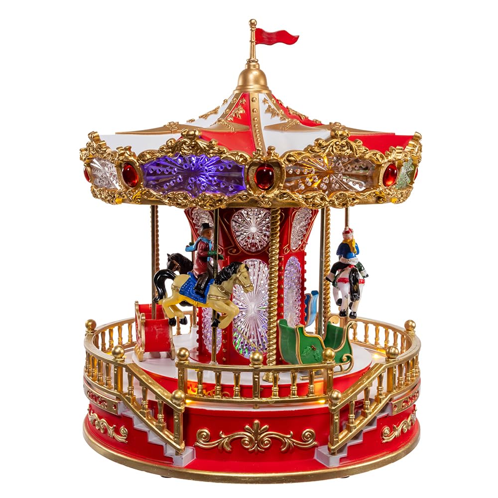 Kurt Adler 11.1-inch Battery Operated Multicolor LED Lighted Musical Santa Carousel with Motion Table Piece