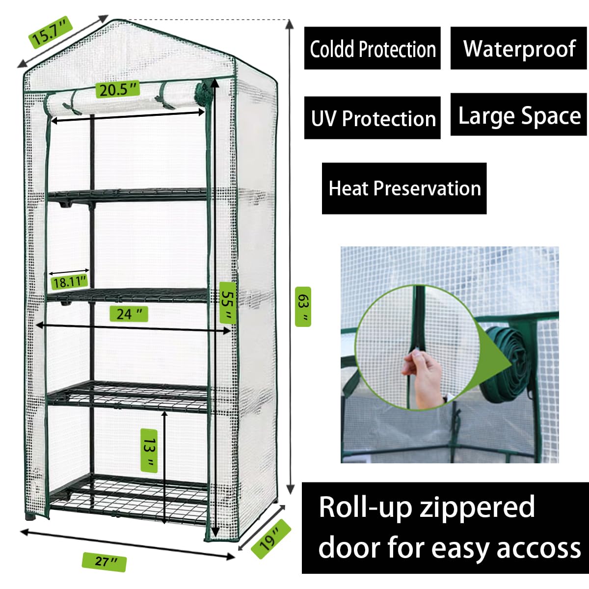 4-Tier Mini Greenhouse, Green House for Flower Indoor Outdoor, Portable Plant Outdoor Cage with Heavy Duty PVC Clear Cover & Steel Frame,Greenhouse for Seed Starting, Mushroom,Vegetables