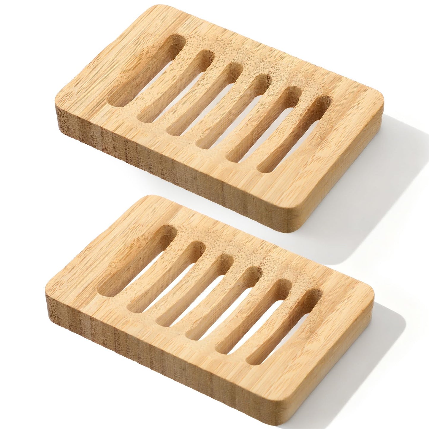 2 Pack Wooden Soap Holder Waterproof Self Draining Soap Dish Wood Soaps Tray for Shower Bathroom Kitchen Bathtub