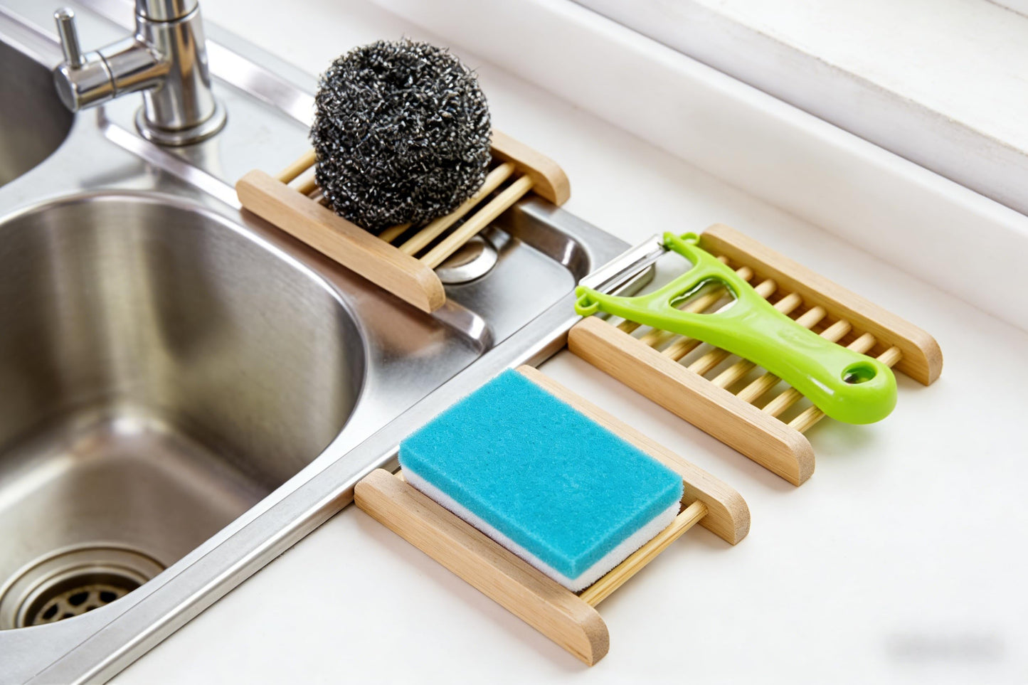 2-Pack Bamboo Soap Tray Set - Self-Draining Wooden Soap Holder for Bathroom, Shower & Kitchen