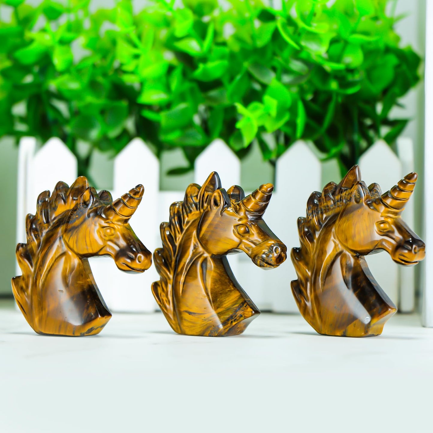 Artistone Fairy Unicorn Statue Crystal Figurines Home Decor Tiger Eye Animal Carvings Collection Reiki Gifts Gemstone Paperweight Unicorn Sculpture Stone Ornament