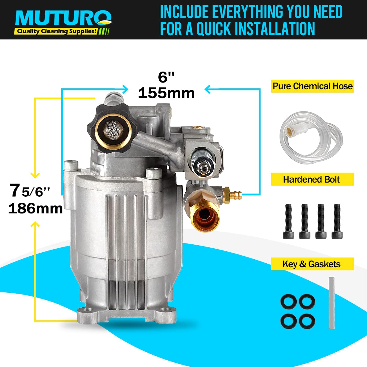 MUTURQ 3/4" Shaft Horizontal Pressure Washer Pump, 2600-3000 PSI, 2.5 GPM, OEM Replacement Pump for Honda GC160,309515003,308418007,020241 and More