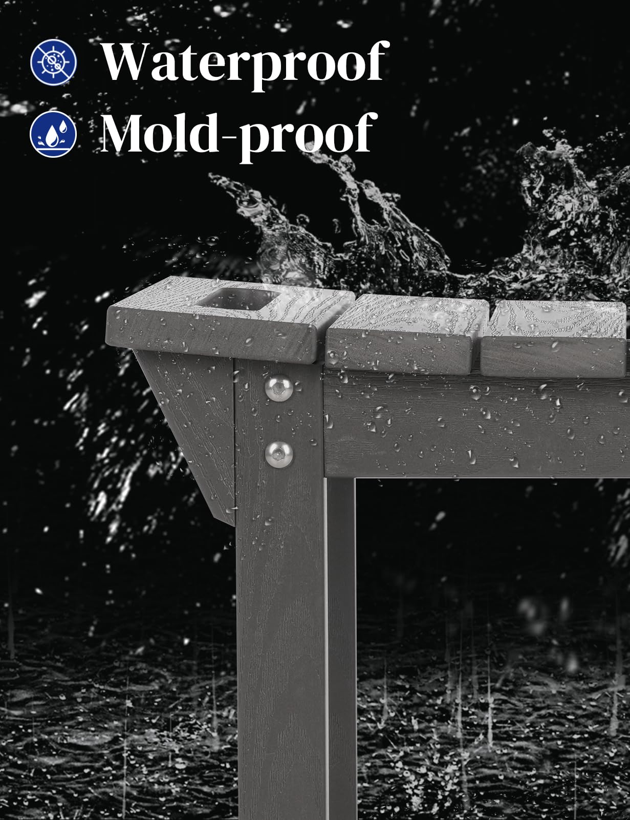 LAHAAP Waterproof Shower Bench, Poly Lumber Shower Stool for Shaving Legs, Shower Chair Seat with Storage Shelf and Handles, Bathroom Bench for Inside Shower, Non-Slip (Grey)