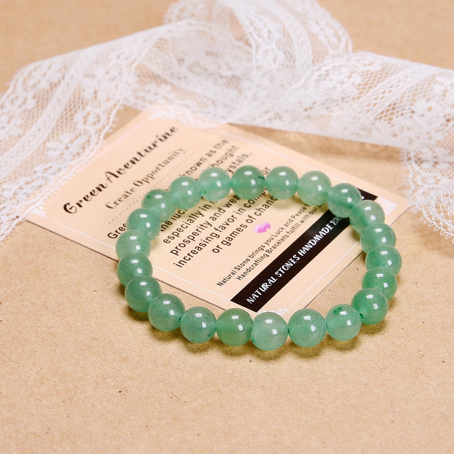 AD Beads Handmade Gemstone Stretch Elastic Bracelet Crystal Healing Reiki Nature's Beauty and Spiritual Essence Unisex (8mm, Green Aventurine (Opportunity))
