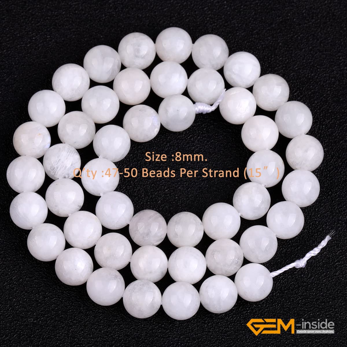Gem-Inside 8MM Natural Stone Blue Rainbow Moonstone Gemstone Round Loose Beads for Jewelry Making 15"