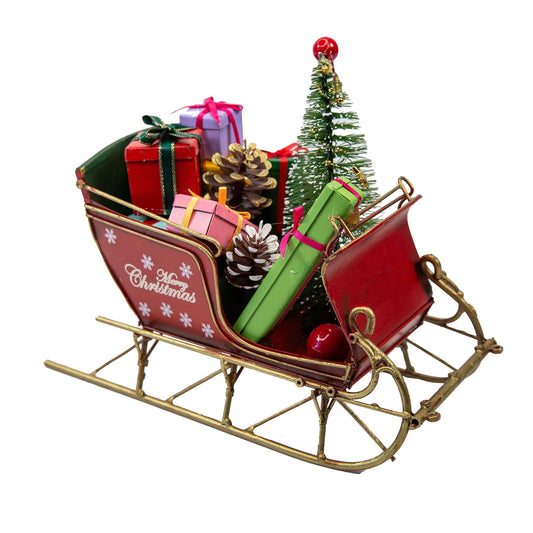 YCHTEWY-Red Santa Sleigh Christmas Decor for Table Top Holiday Home Decorations Decoration with Rustic Charm, Metal Christmas Decor ，Unique Blend of Vintage, Rustic, Decor for Table Top Decor. (G)