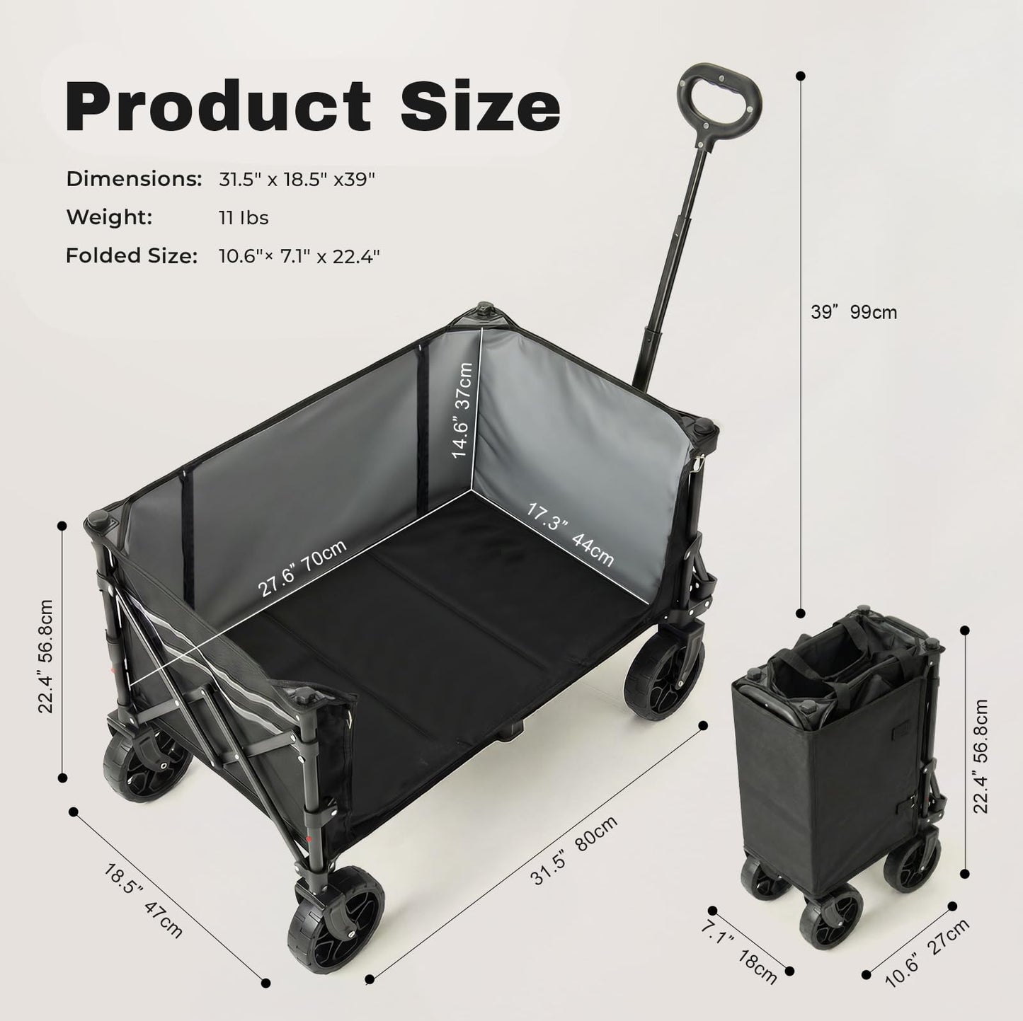 Overmont 3 in 1 Collapsible Wagon Cart - Ultra-Compact & Lightweight Foldable Wagon with All Terrain Wheels - 120L Folding Utility Wagon Portable for Grocery Camping Shopping Garden Sports