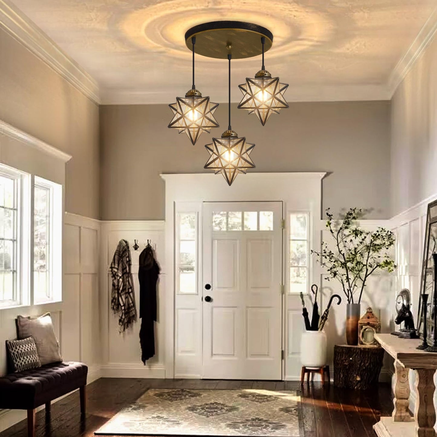 HAIXIANG Glass Glam Chandelier Star Pendants Light Fixture Modern Elegant Ceiling Hanging Lights Included LED Warm Light Bulbs Oiled Bronze