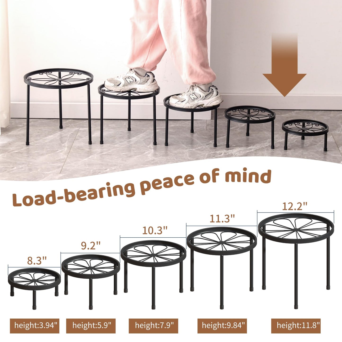 5 Pack Metal Plant Stand Indoor Outdoor Heavy Duty Plant Stands Anti-Rust Iron Flower Pot Stands,Flower Pot Stand Plant Pot Shelf for Garden Garden Balcony (Black)