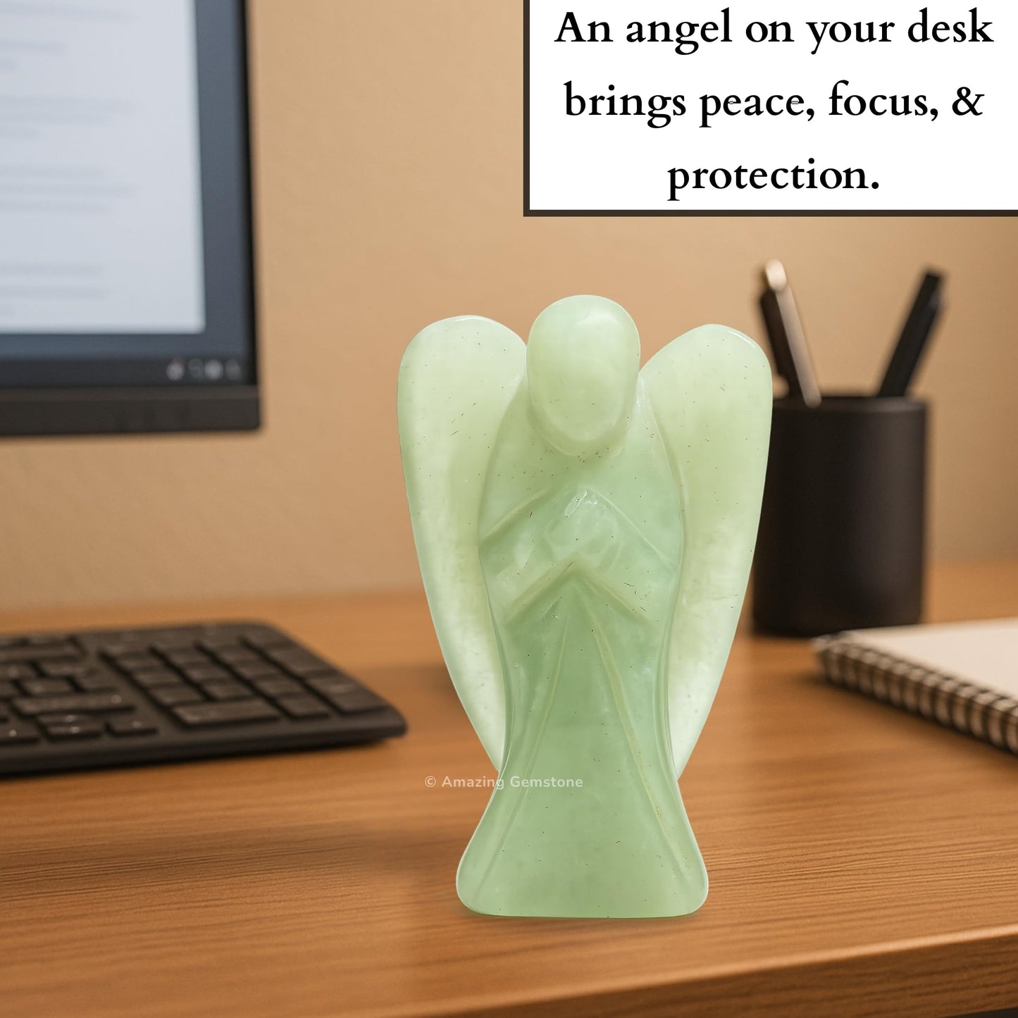 Amazing Gemstone Green Aventurine Angel - Green Aventurine Crystal Angel and Pocket Guardian Angel Crystal Figurines (1.5 inches)