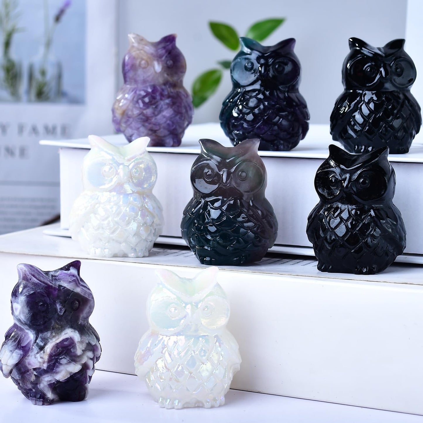 Ytbeoxk 1.9 Inch Black Obsidian Owl Statue, Healing Crystal Cute Decor Figurine, Hand-Carved Gemstone, Bedroom Office Spiritual Gift, Owl Gifts