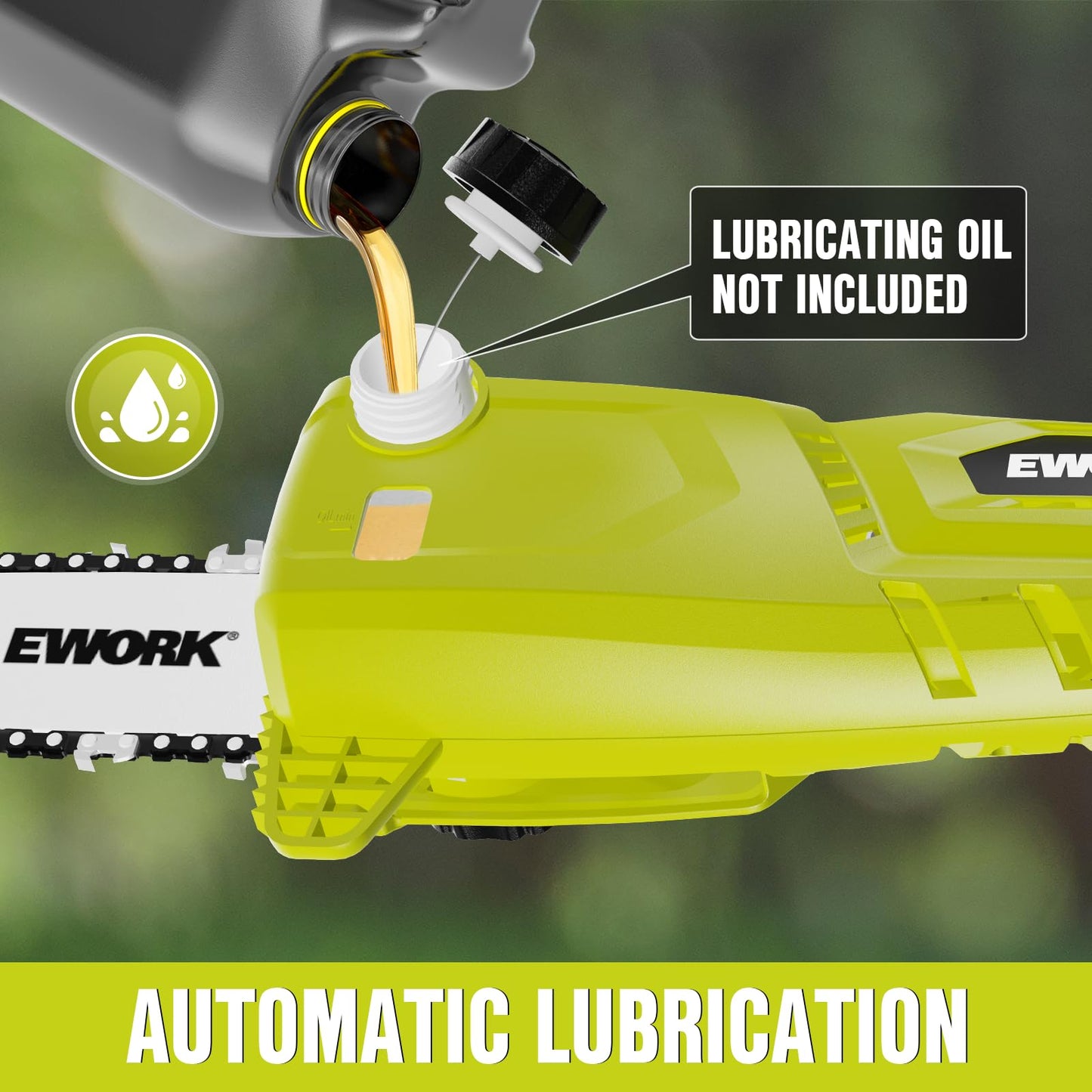 EWORK Electric Pole Saws for Tree Trimming 20V 8-Inch Cordless Pole Chainsaw, Extension to 14.8-Ft, 4-Angle Adjustable Head, Tool-Free Tensioning with 2x2.0Ah Battery & Fast Charger