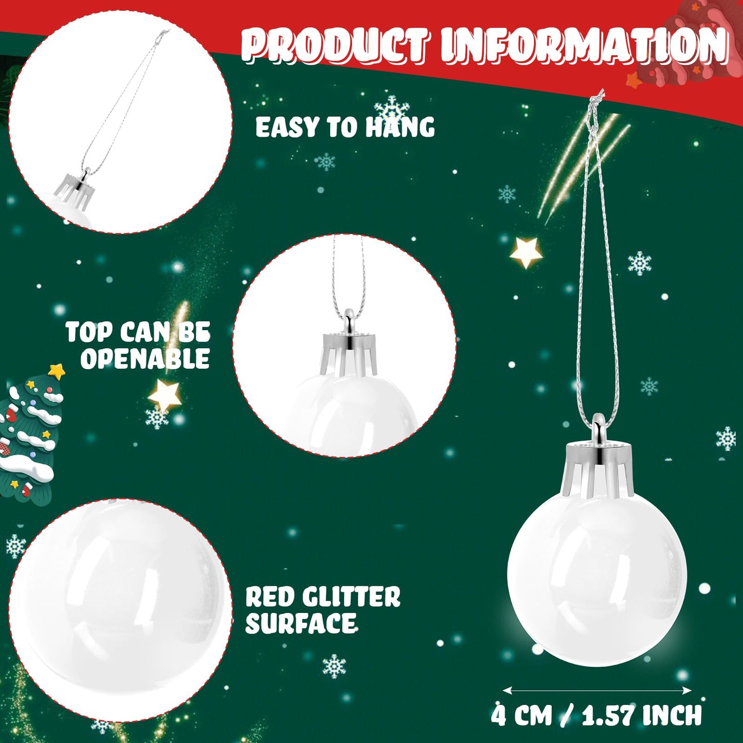 36 Pcs 1.57 inches White Christmas Ball Christmas Tree Ornaments Christmas Tree Pendants Xmas Shiny Balls Baubles Set Christmas for Christmas Tree Hanging Wreath Garland Decorations（White）