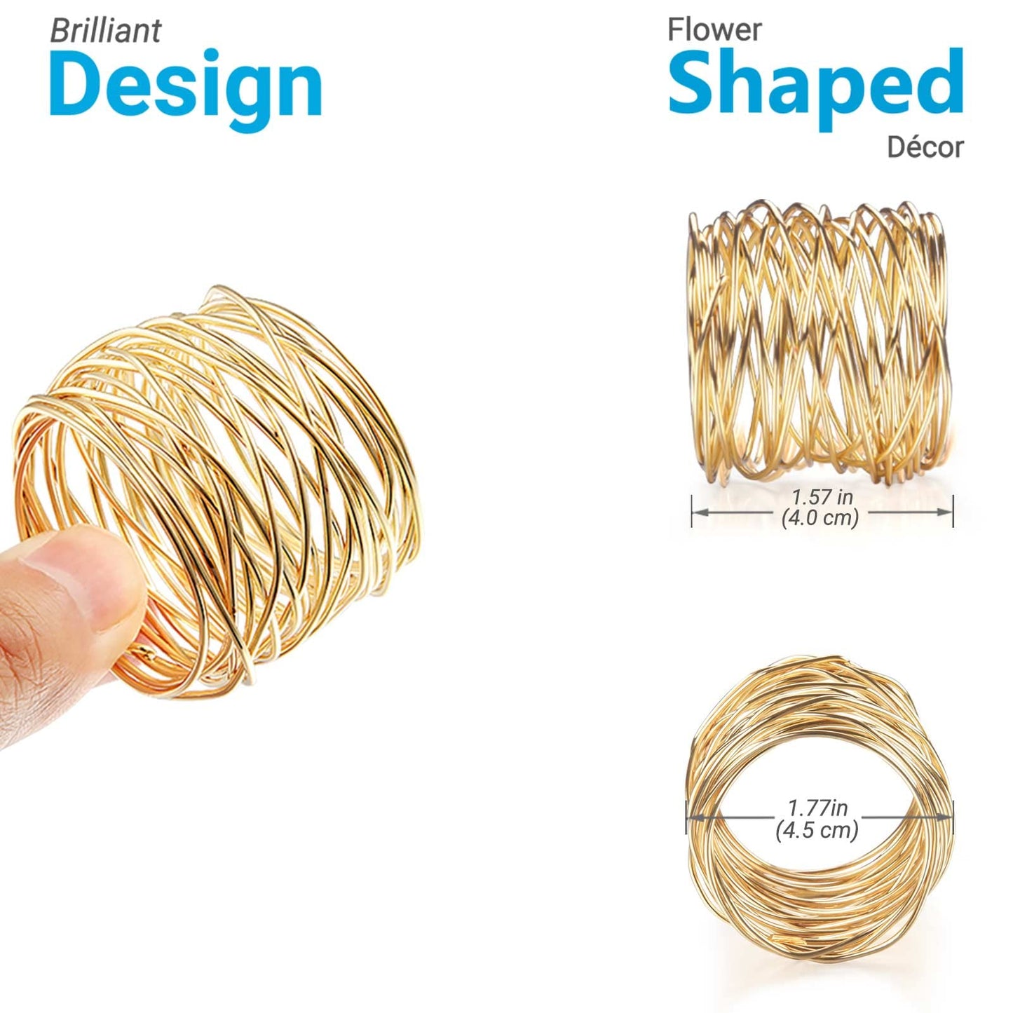 URWOOW Twisted Wire Mesh Napkin Rings Holders Décor Dinner Party Wedding Christmas Gathering (Gold 12pcs)
