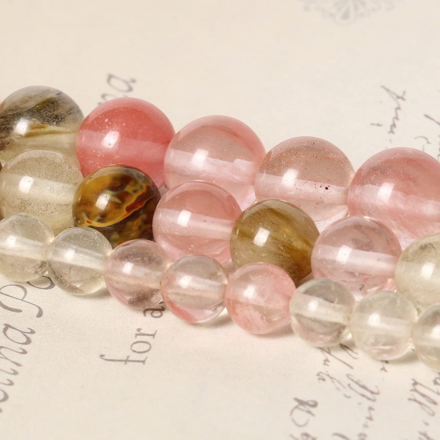 About 45pcs 8mm Natural Stone Beads Fire Cherry Quartz Beads Energy Crystal Power Gemstone for Jewelry Making, DIY Bracelet Necklace