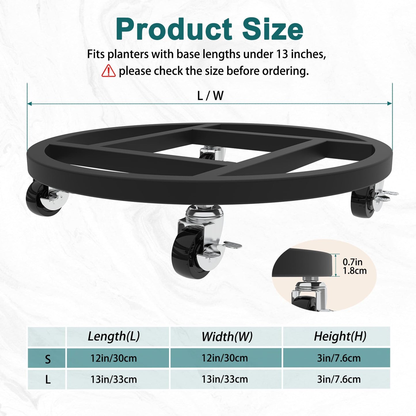 RIDSENIA 2 Pack Metal Plant Caddy with Wheels, 13'' Heavy Duty Round Rolling Planter Tray, Plant Stand with 360° Lockable Casters Wheels Indoor Outdoor Use, Planter Dolly for Flower Pots, Black