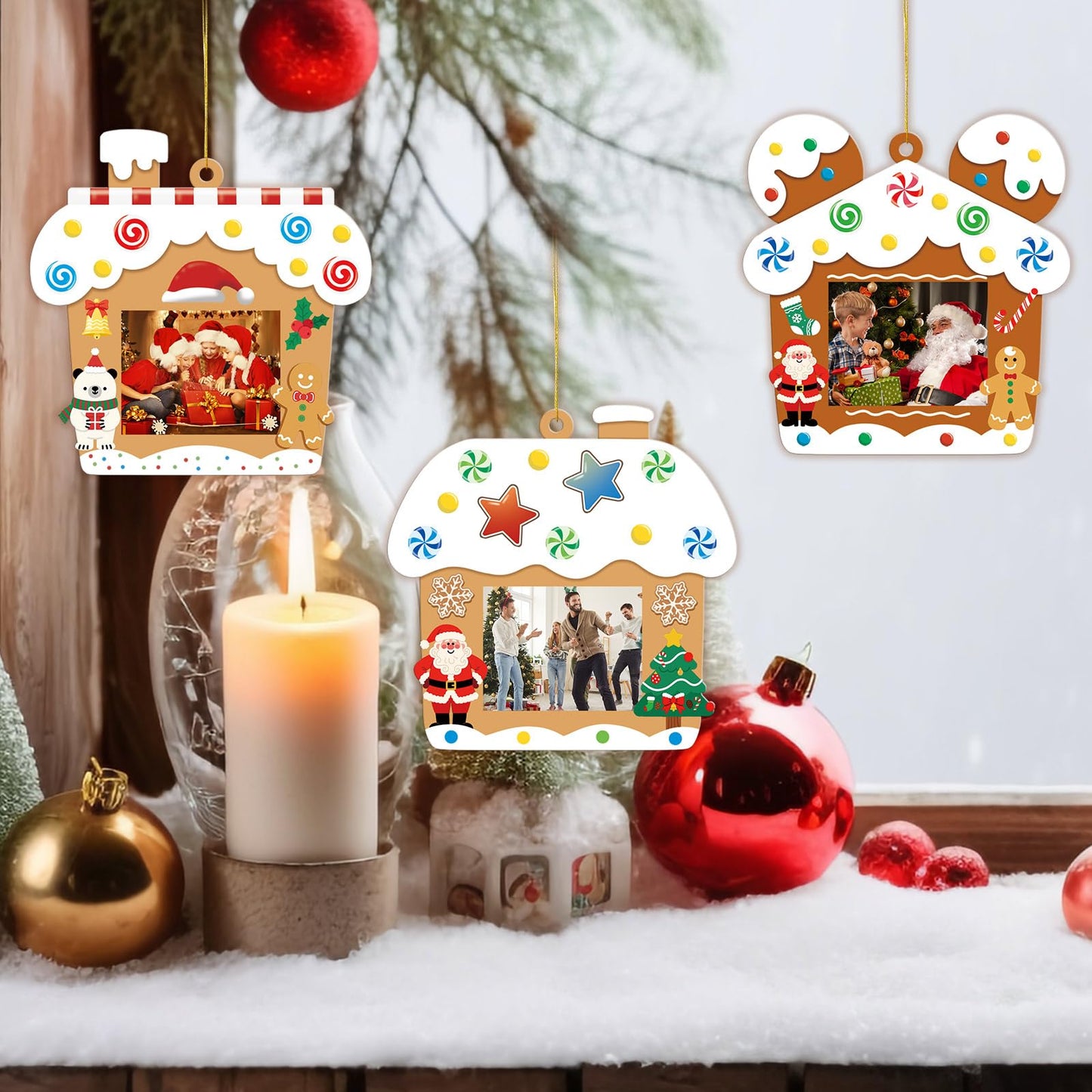 KOYILTD 32 Sets Christmas DIY Picture Frame Crafts Gingerbread Hanging Ornaments Kits for Christmas Tree Funny Christmas Picture Frame Kits Home Class Party Game Activities (Candy 1)