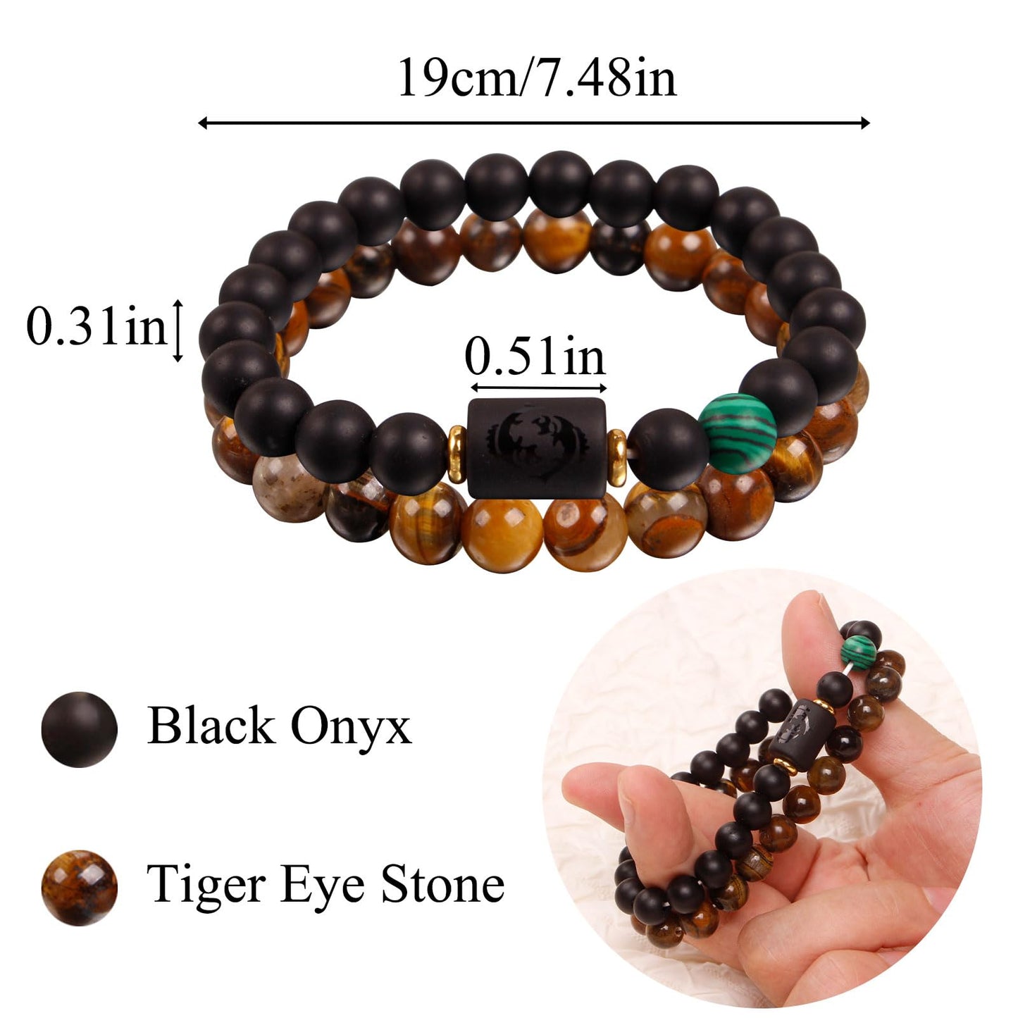 Zodiac Bracelets for Women Pisces Black Obsidian Bracelet Constellation Horoscope Bracelets Crystal Tiger Eye Beads Bracelet Jewelry 2 Pcs