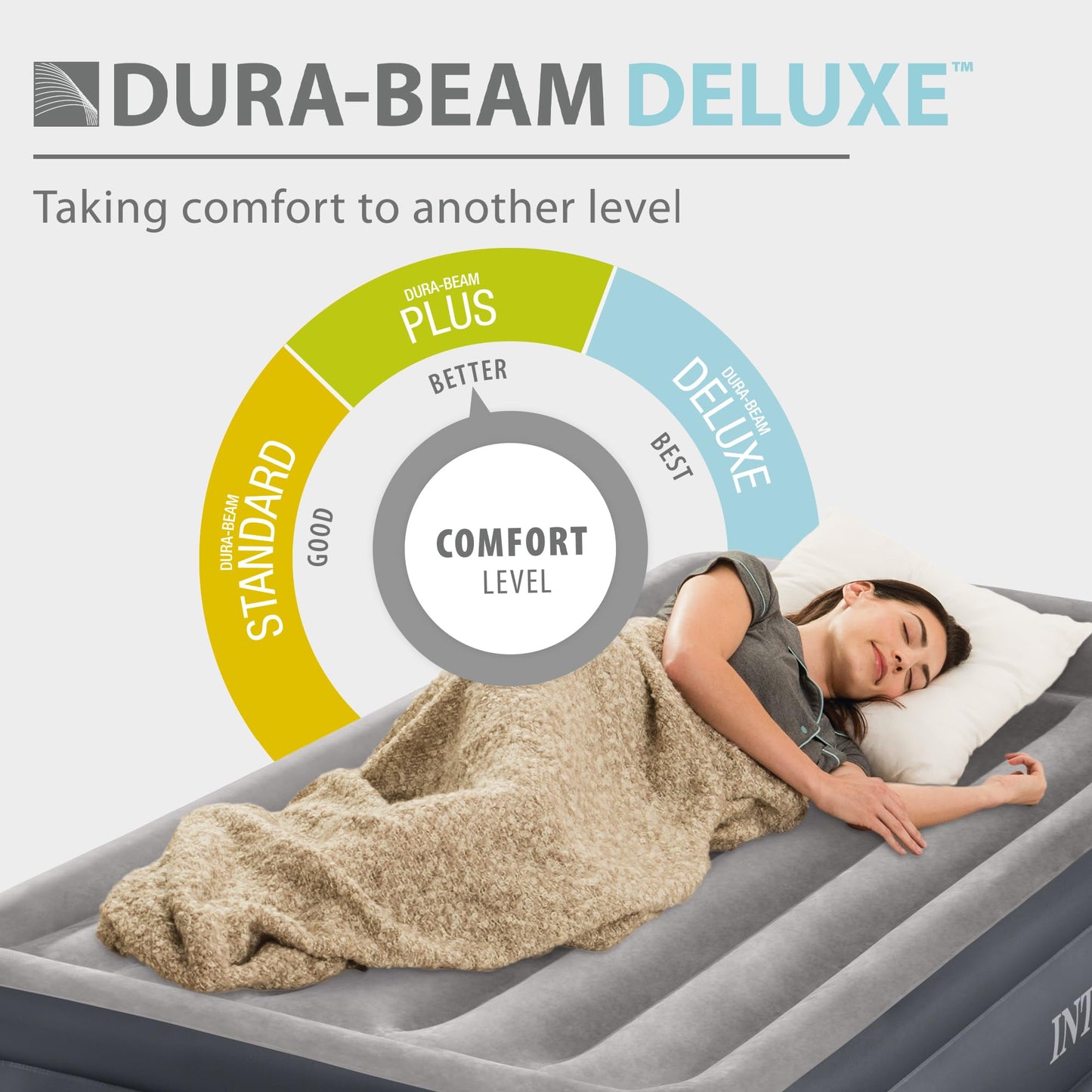 INTEX 64131ED Dura-Beam Plus Deluxe Pillow: Fiber-Tech – Twin Size – Built-in Electric Pump – 16.5in Bed Height – 300lb Weight Capacity