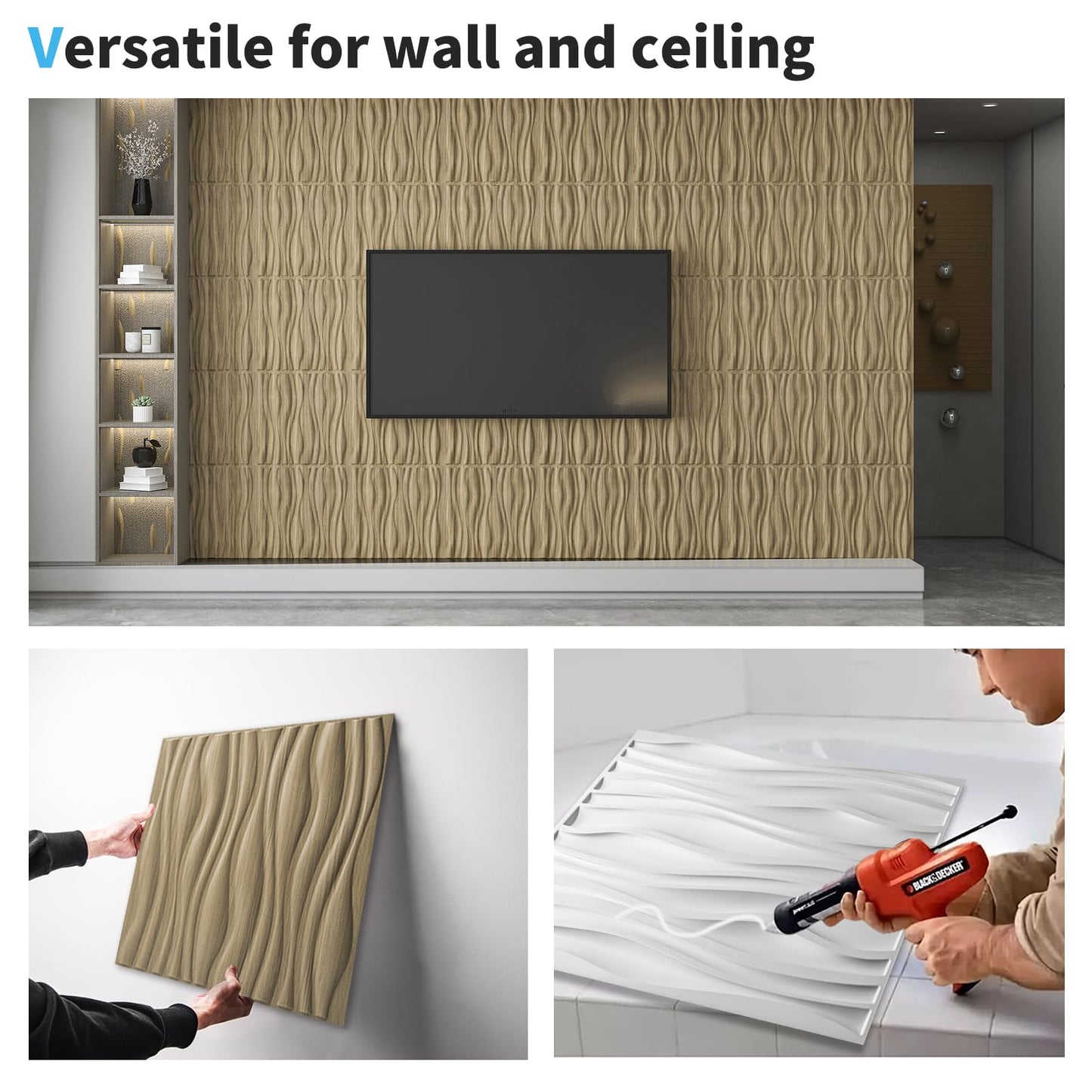 Art3d PVC Wave Board Textured 3D Wall Panels for Interior Wall Decor, Living Room, Bedroom, Office, Walnut, 19.7" x 19.7" (12 Pack)