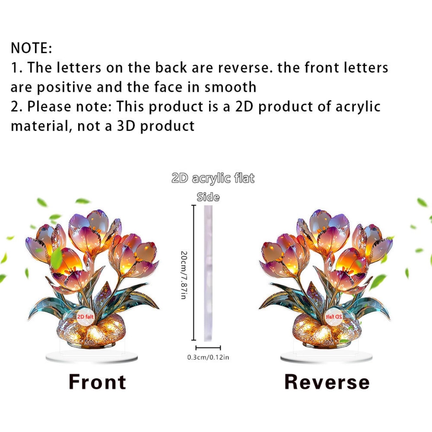 Xanorrg Miniature Acrylic Crystal Bouquet 2D Printing Desk Display Decoration for Bookshelves Tabletop Decoration Ornament Miniature Table Display