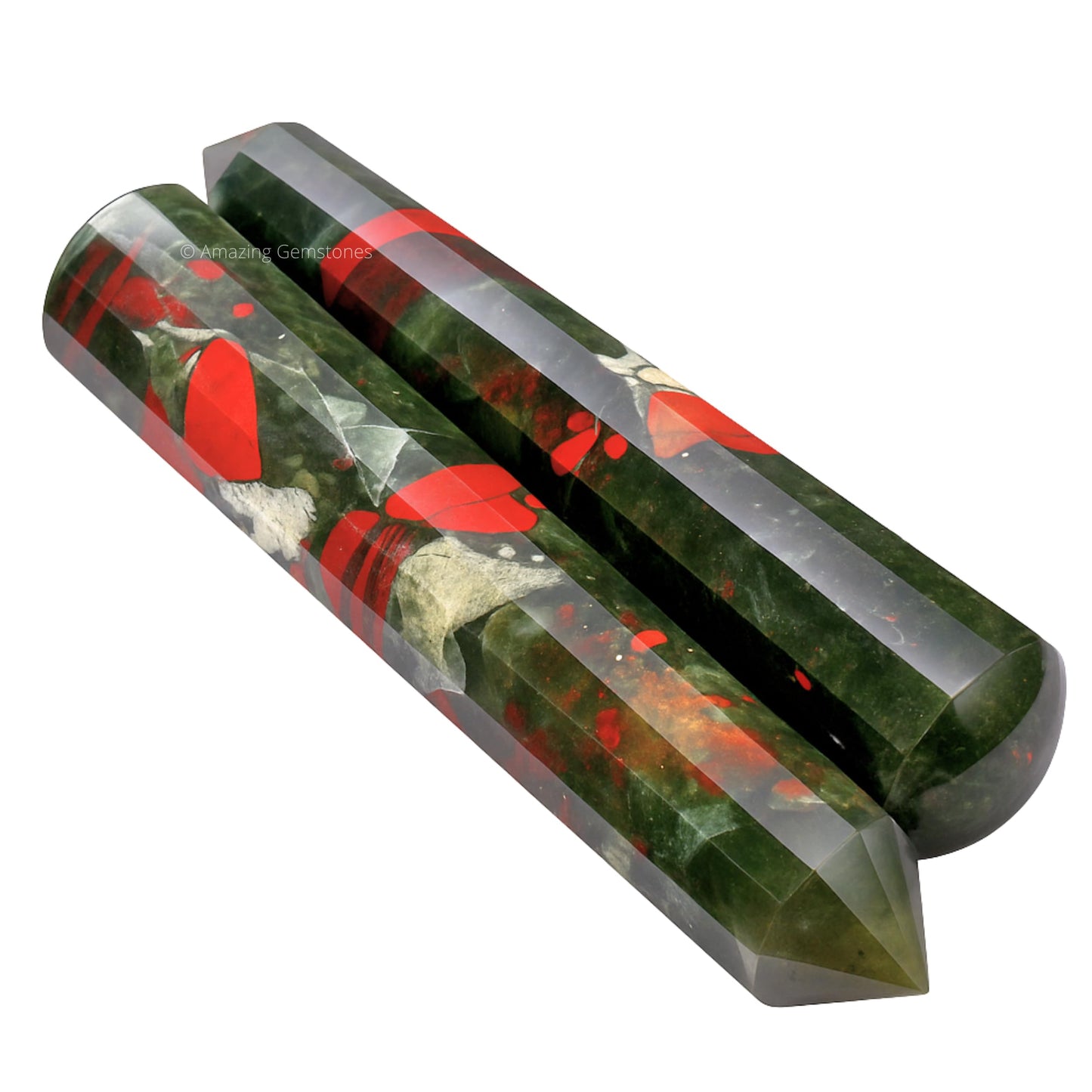 Amazing Gemstone African Bloodstone Crystal Wand Massage Stick - Pelvic Wand Gua Sha for Adults - Crystals and Healing Stones Massage Wands for Adults Gifts (Pointed)