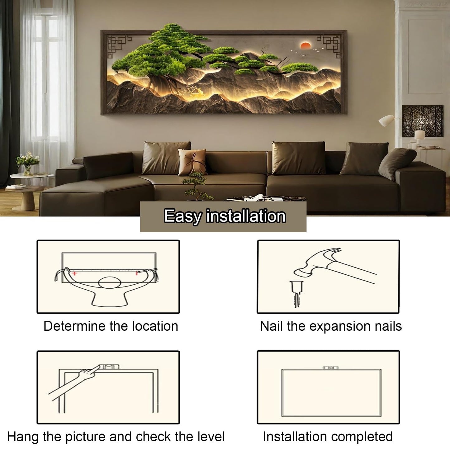 3D Decorative Painting, Creative Wall Sculptures with LED Light, Wall Art Decor Painting, Modern Hanging Mural, for Living Room Entrance Bedroom(Brown 1,30 * 90cm/11.8 * 35.4in)