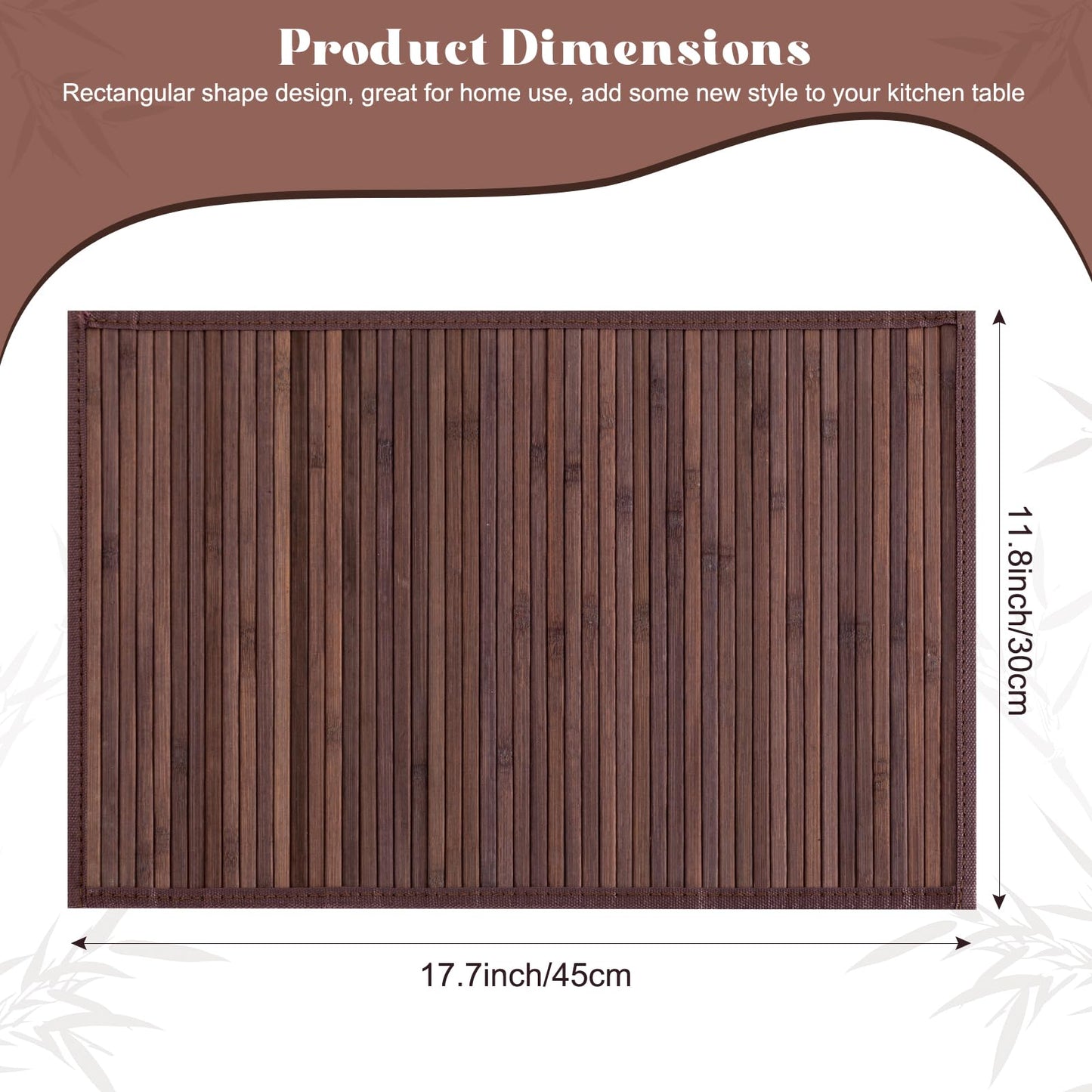 BMBOEUII Bamboo Placemats Set of 4, Dining Table Placemats Heat-Resistant, Durable and Sturdy, Wooden Square Placemats for Kitchen, Table Protection, Dining Room (4pc)