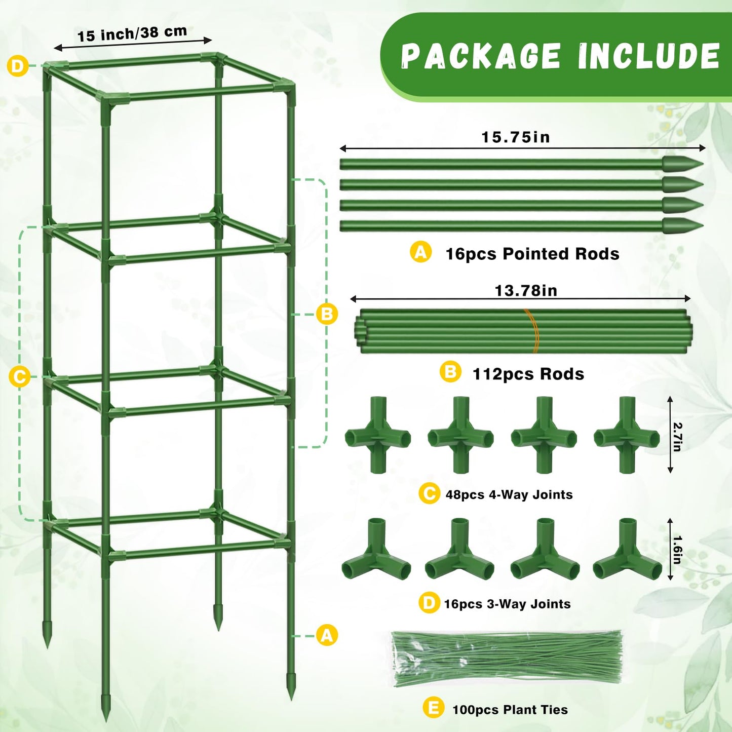 Riare 4 Pack Square Tomato Cages for Garden Plant Support- Up to 60 Inch Tomato Cage Garden Stakes Tomato Trellis for Potted Plants Raised Garden Bed Climbing Vegetables Flowers Outdoor Indoor
